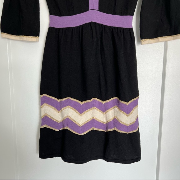 Milly Merino Wool Sweater Dress 3/4 Bell Sleeve Chevron print size P/XS - Picture 5 of 6